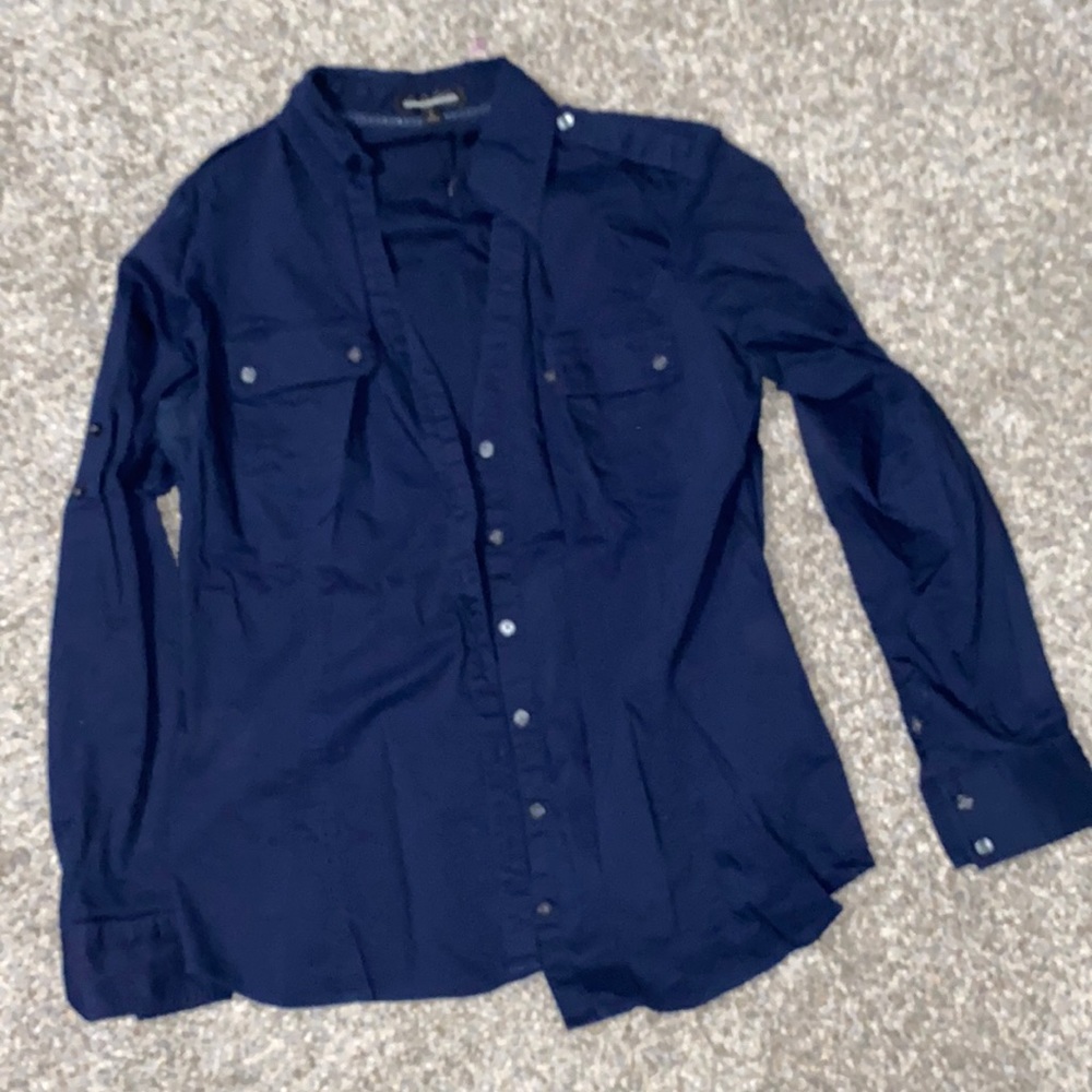 Express navy blue button up sz L